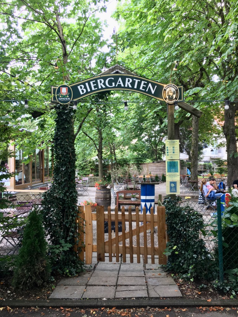 The entrance to the Franzz Wirsthaus beer graden.